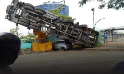 Terre-Rouge : un poids-lourd atterrit sur une voiture