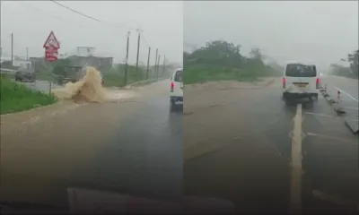 [Dans l’Ouest] Pluies torrentielles - Beaux-Songes : grosses accumulations d'eau sur la route