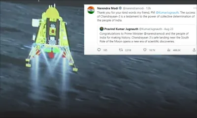 Alunissage de la fusée Chandrayaan-3 : Modi remercie Pravind Jugnauth pour ses félicitations