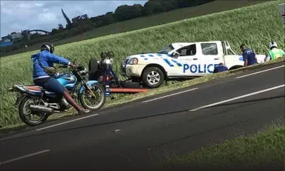 Mapou : un 4x4 de la police termine sa course dans un champ de canne