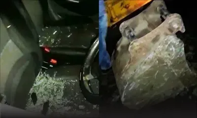 Route Bassin : une pelleteuse tombe d'un camion et endommage une voiture