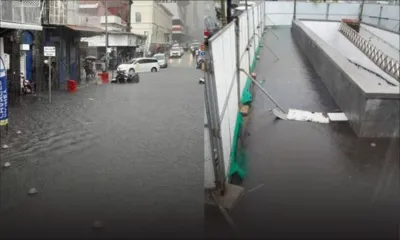 Avertissements de fortes pluies : accumulations d’eau à l’entrée du Port-Louis Waterfront 