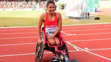 [Images] JIOI - Athlétisme (Handisport) : Noémie Alphonse assure lors de la course du 1 500 m en fauteuil et termine en tête