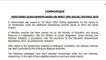Additional Scholarships Scheme based on Merit and Social Criteria : voici la liste des boursiers