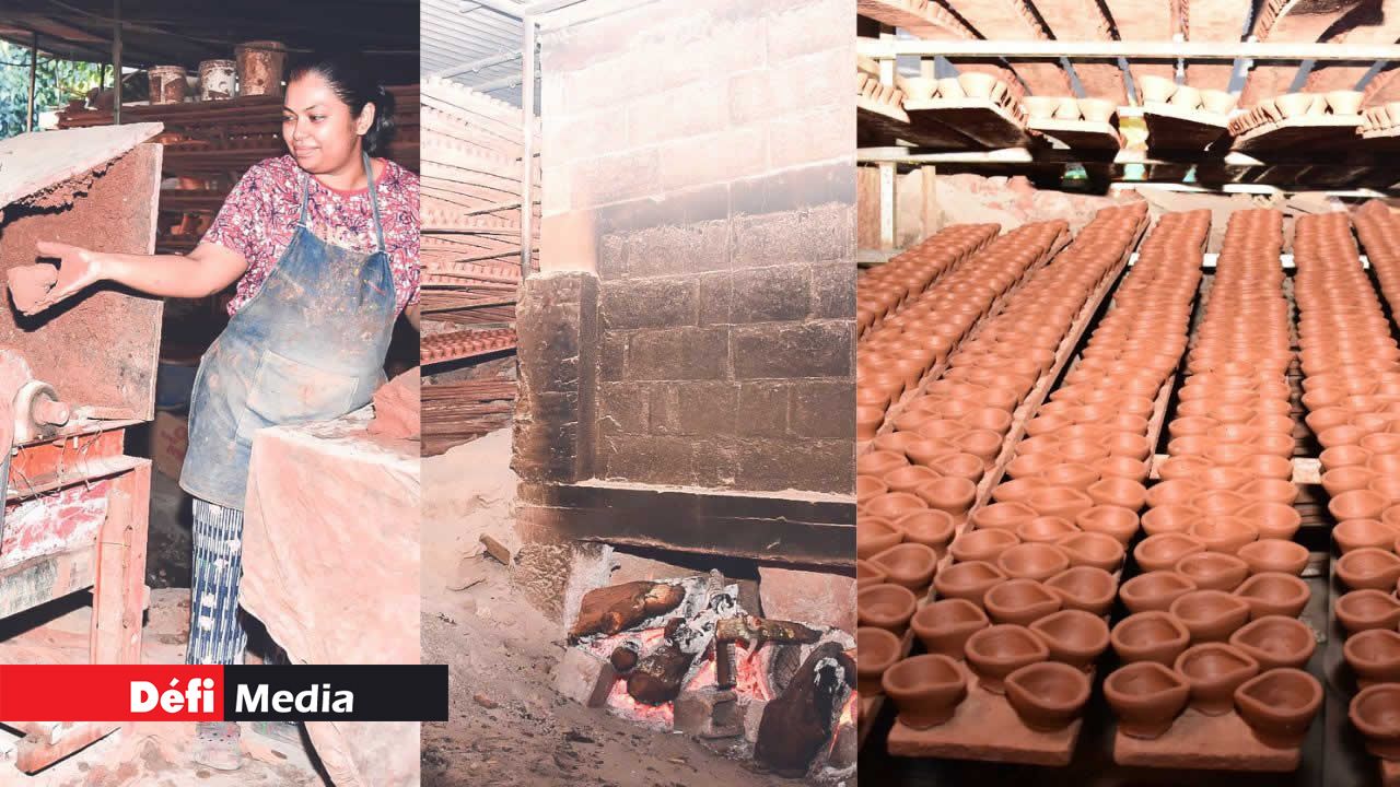 La fabrication des lampes de terre implique plusieurs étapes. Les lampes de terre sont cuites au feu de bois. Les « diyas » sont utilisées pour les prières et elles sont très prisées lors de la fête de Divali.