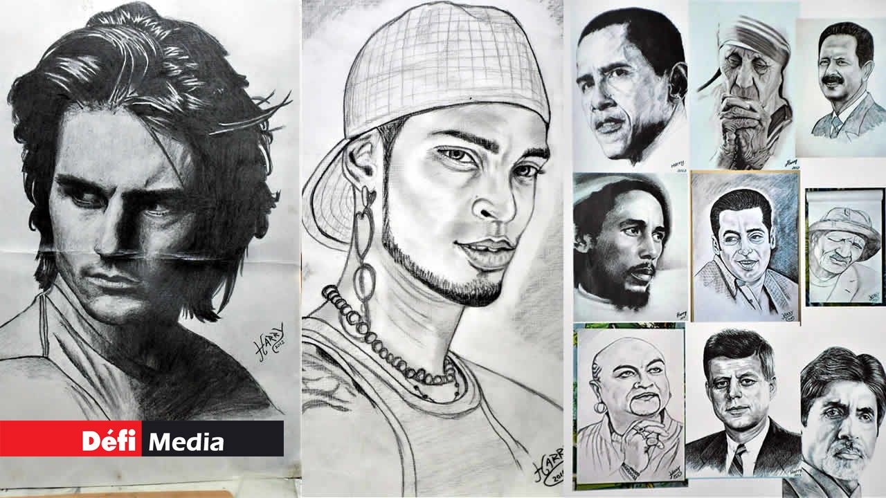 Le célèbre acteur hollywoodien Tom Cruise dessiné par Harry Mootoosamy. Portrait du chanteur Mr Love. Divers portraits d’artistes, acteurs, personnalités internationales ainsi que feu le président américain JFK.