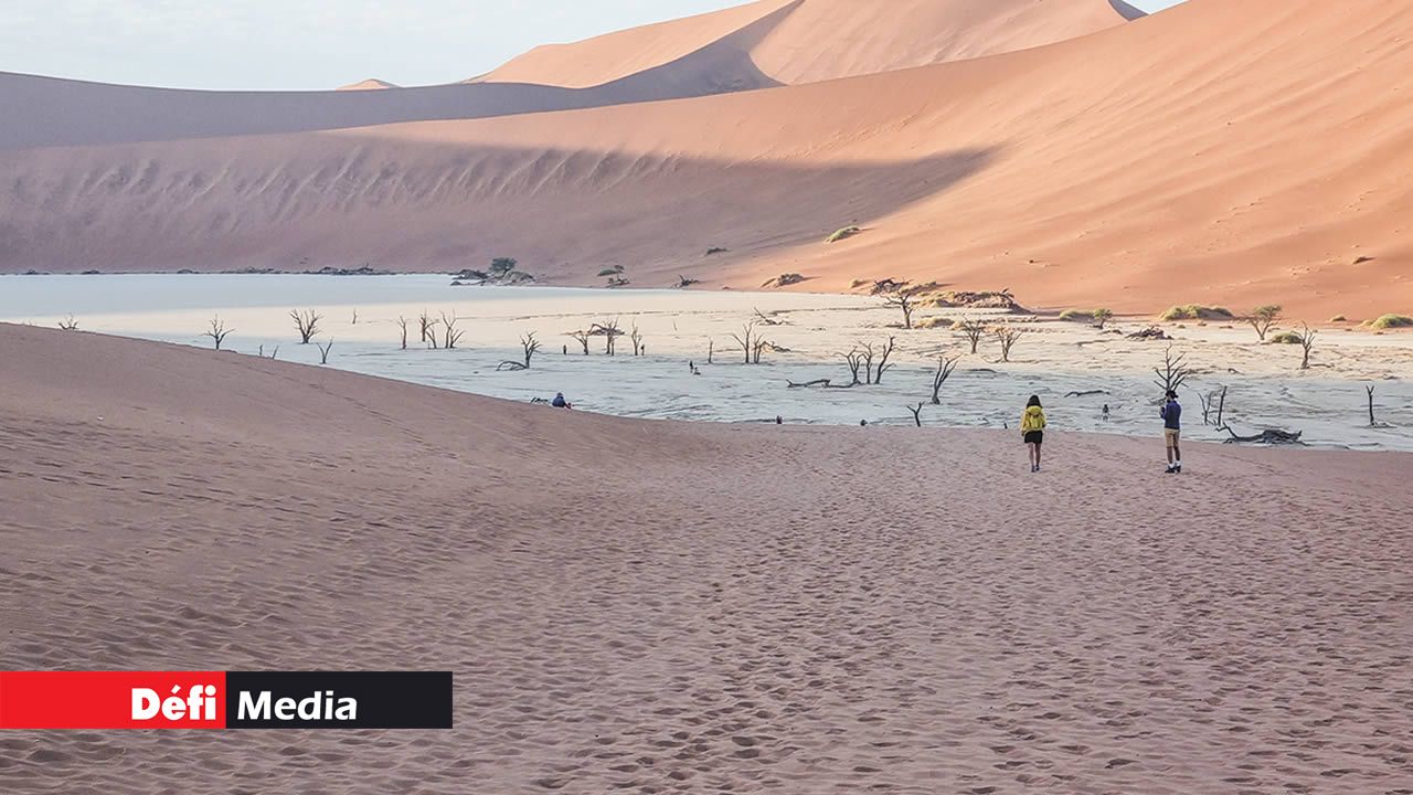 Dead Vlei, qui signifie le marais mort, est une cuvette d’argile blanche. Elle est entourée des dunes les plus hautes du monde.