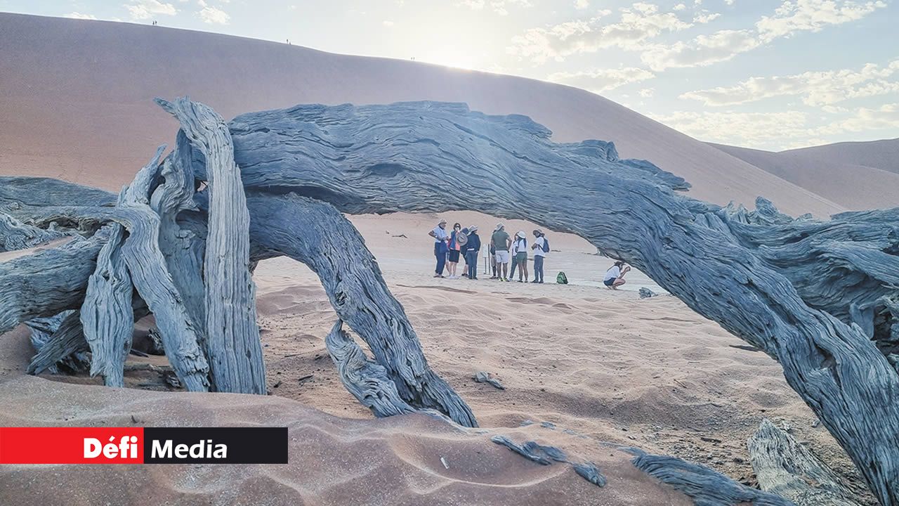 Un groupe de Mauriciens écoutant les explications de leur guide.