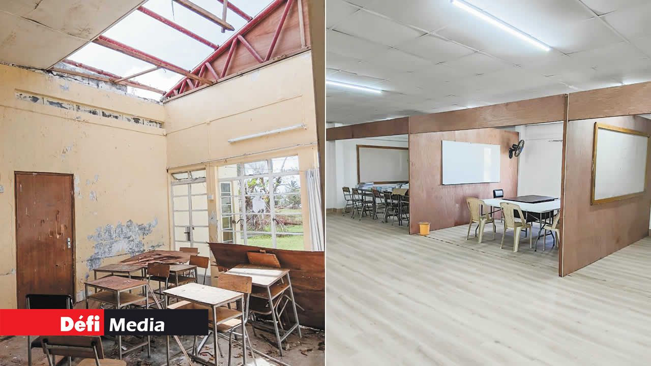 C’est une véritable scène de désolation sur l’île. Les classes se font dans une partie de la librairie.