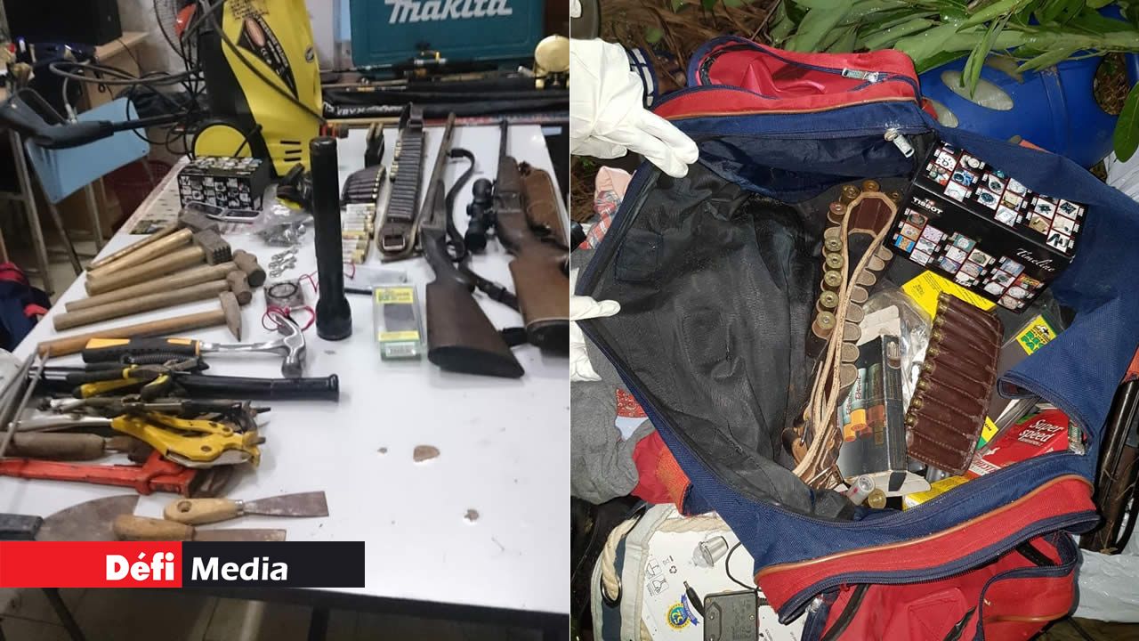 deux fusils et des cartouches de munitions