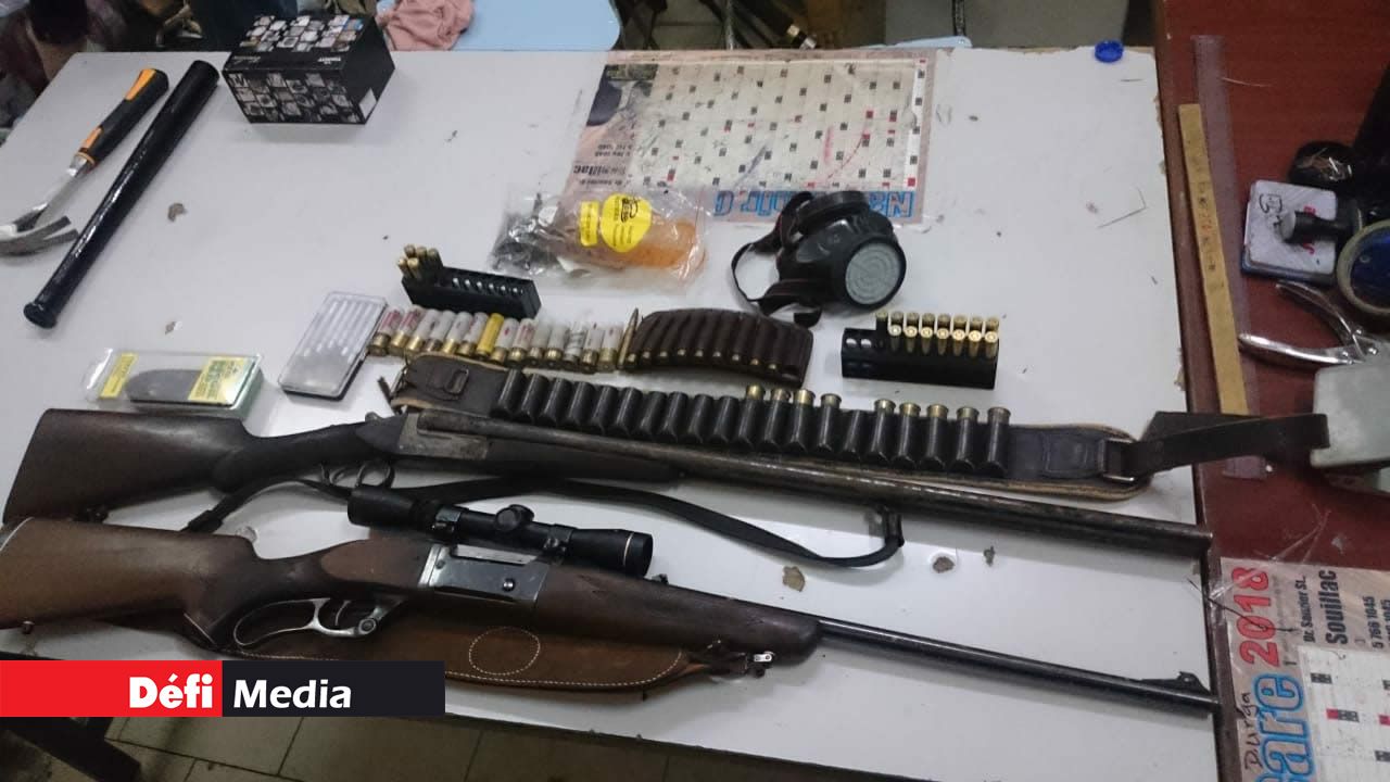 deux fusils et des cartouches de munitions