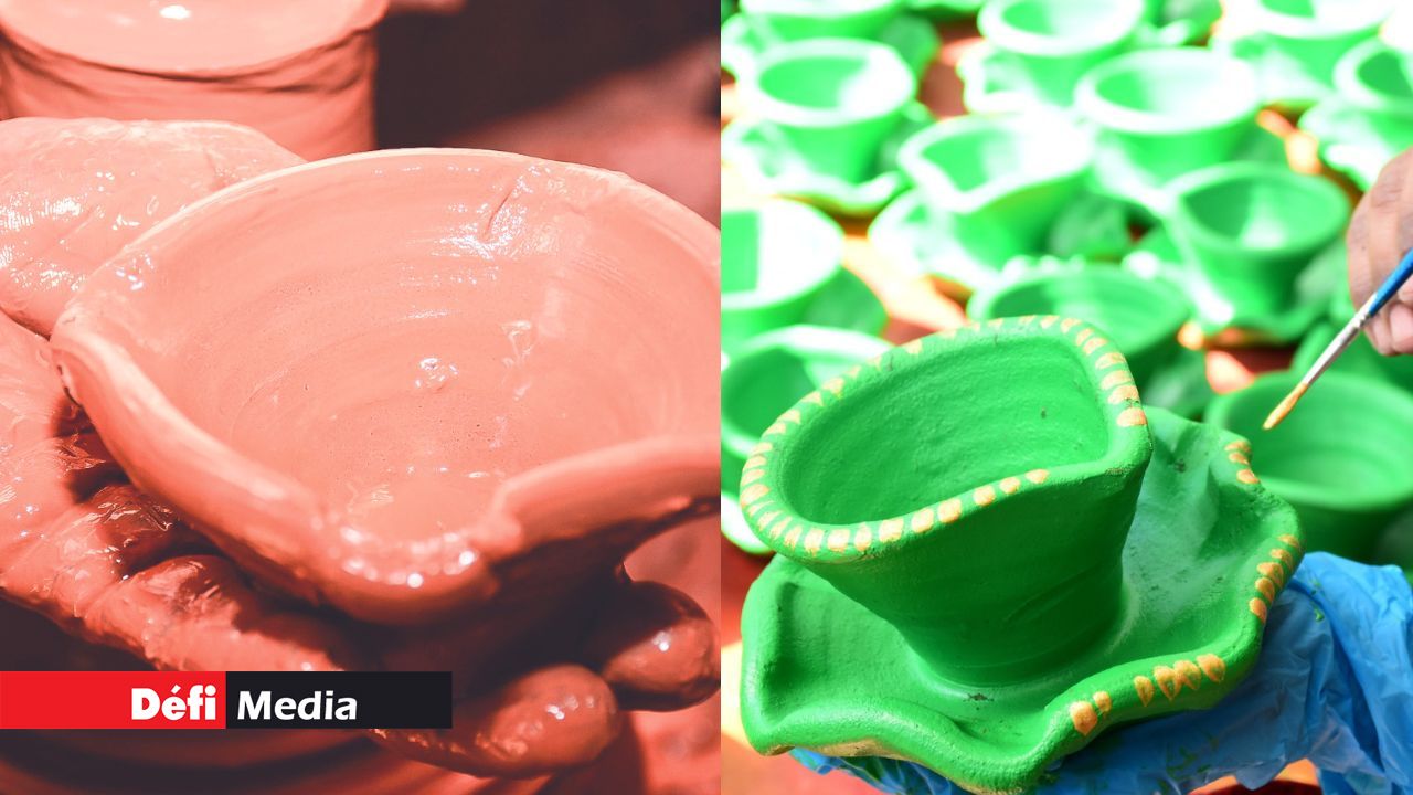 Une « diya » qui vient tout juste d’être sculptée. Sunshine Pottery a, au fil des années, innové en apportant une touche de couleur et de créativité à ses œuvres.