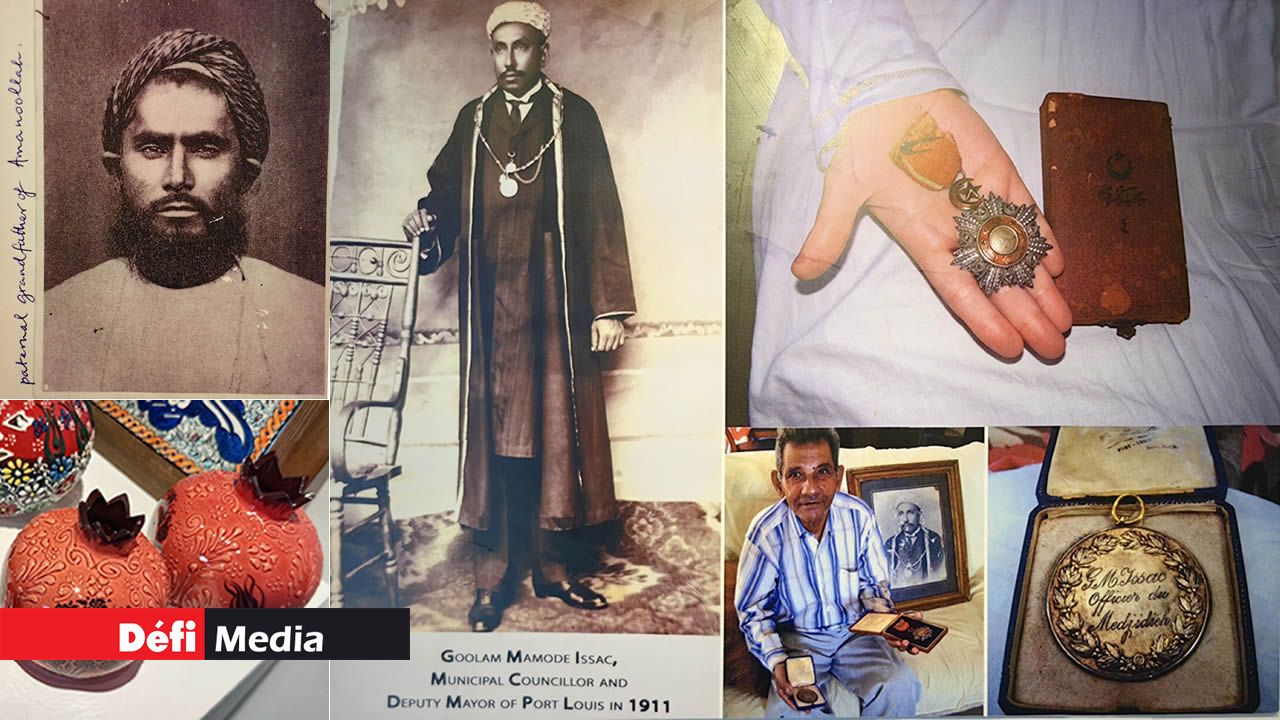 Ibrahim Tegally, fils de Din Mohammad venu de l’Inde.Des pots en forme de grenade.Goolam Mohamed Issac a été en contact avec les Ottomans pendant une certaine période. Sa signature figure sur de nombreuses correspondances. Il a lancé une campagne d’aide sur l’île pendant la guerre et, grâce à ses efforts, le Sultan des Ottomans l’a honoré deux fois avec la Médaille du service supérieur et la Médaille Mejidi. Celles-ci sont encore disponibles aujourd’hui.