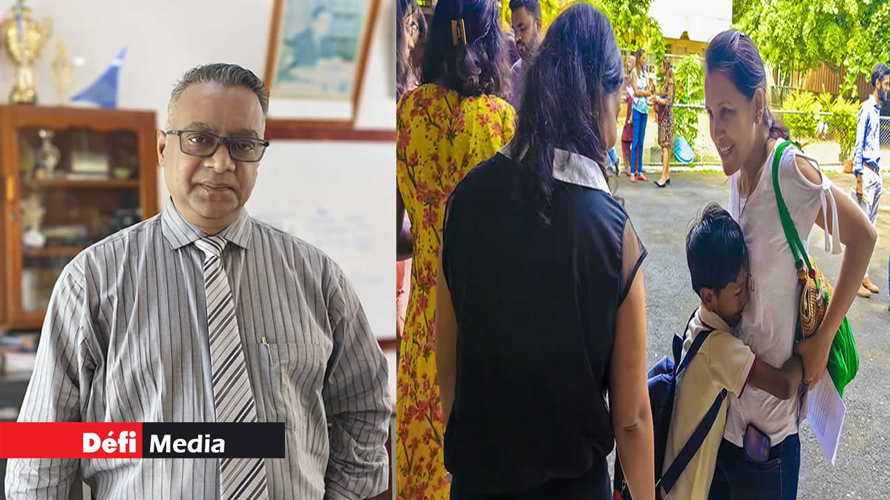Roy Lobin, maître d’école de la SVR Govt School. Priyanka Jain consolant son fils Darshil.