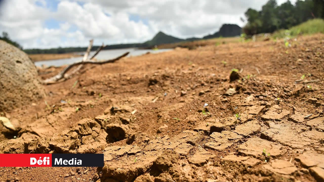 Le Piton-du-Milieu, où la terre aride craquée témoigne de la sécheresse persistante.