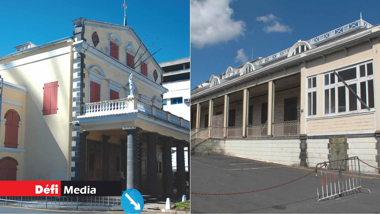 Le théâtre de Port-Louis et la salle des fêtes du Plaza.