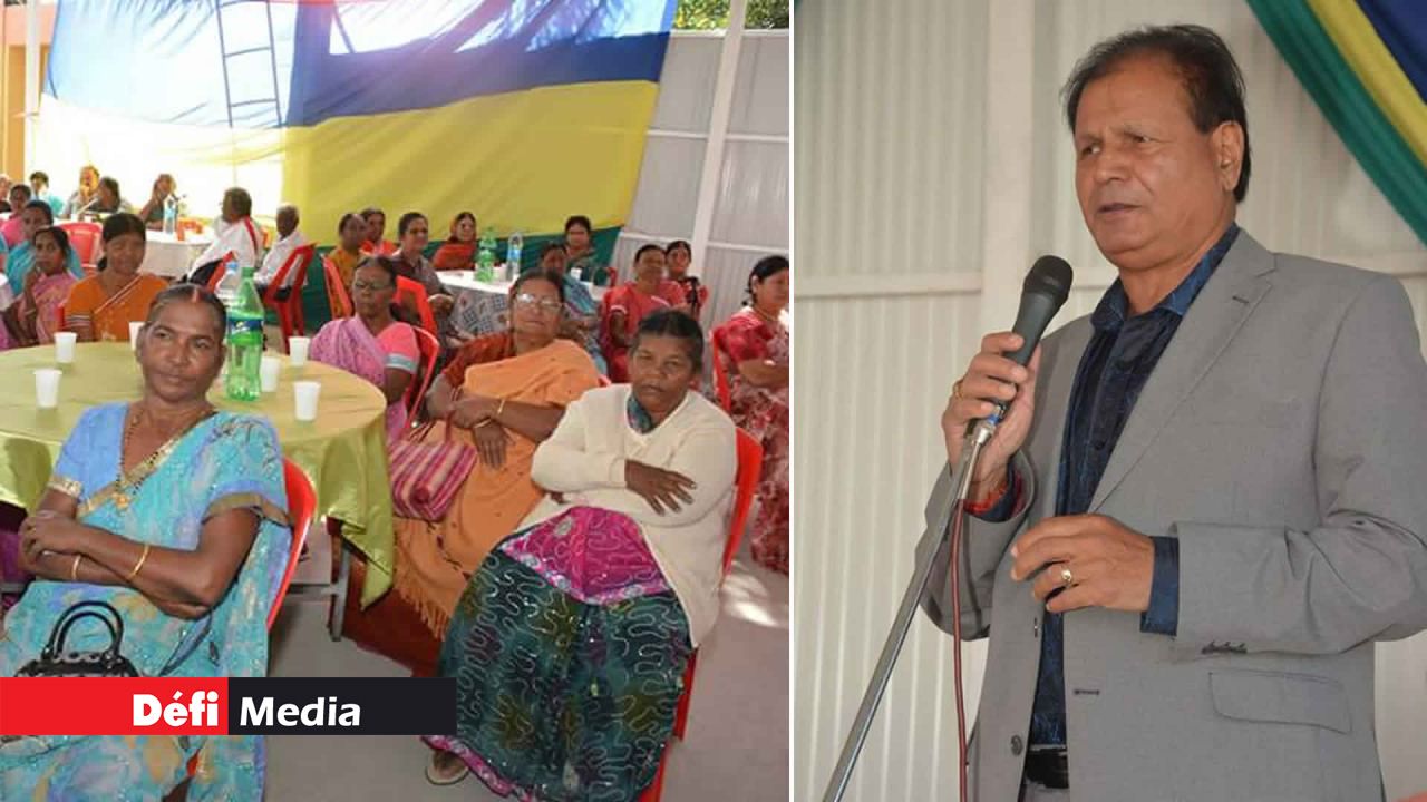 Raj Dayal lors de son intervention samedi 25 juin. A gauche, une partie de l’assistance présente lors d’une cérémonie organisée pour les personnes du 3e âge à Mare-La-Chaux